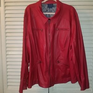 Emma Swam red leather jacket